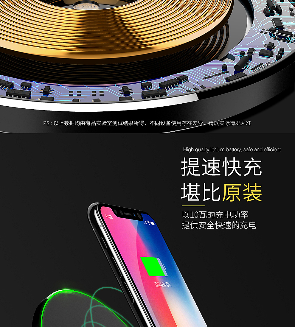 YPW4有品 车载苹果无线充电器 支持三星S8-iPhone8-8p-X7.5W智能快充(图6)